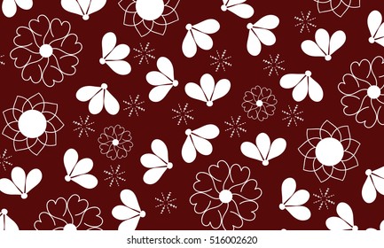 White flowers on red background fabric pattern in vector