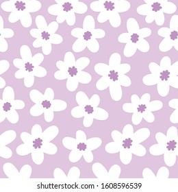 White flowers on violet background. Seamless pattern