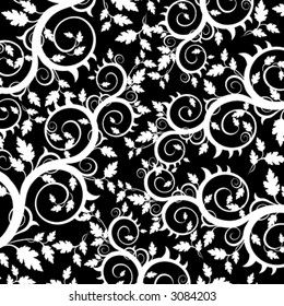 white flowers ornament on black background (wallpaper)