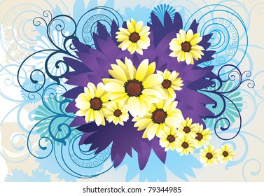 white flowers over a blue background