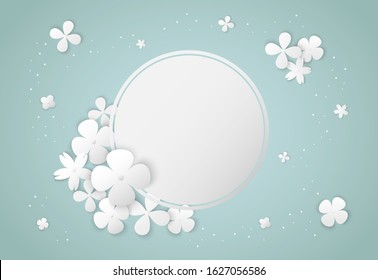 White flowers paper art and circle frame