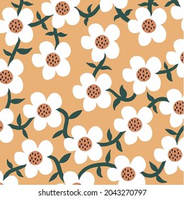 White Flowers Pattern Background. Floral Vector Illustration.