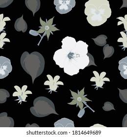 White flowers pattern on a black background