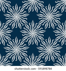 White flowers pattern on dark background. Abstract vector illustration.
