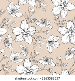 
white flowers pattern seamless cream background