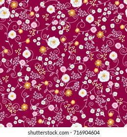 White flowers. Romantic wedding style. Vintage vector seamless pattern background for design, graphic art, printing, hobby, invitation.
