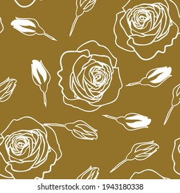 white flowers and rosebuds on a khaki background