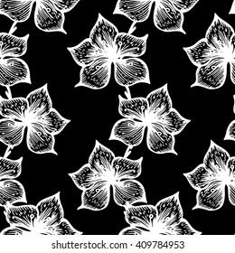 White flowers. Seamless floral pattern with hand sketched 