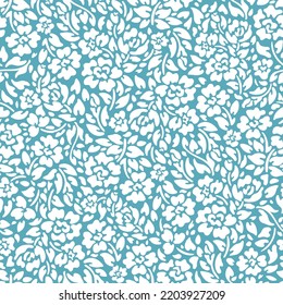 White flowers seamless pattern on blue background. Vector illustration.