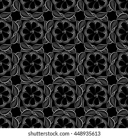White flowers seamless pattern on black background. Nature background for design and branding