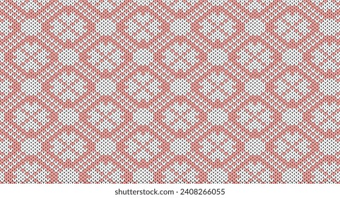White flowers in a square frame knitted pattern, Festive Sweater Design. Seamless Knitted Pattern