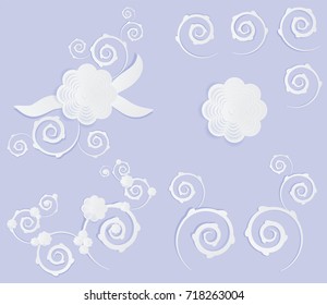White flowers, vector paper cut style.