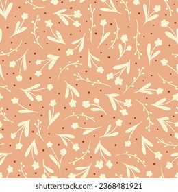 White flowers Vector Seamless Pattern. Floral Brown Background, great for textile, wrapping