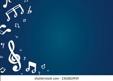 White flowing music notes on blue background vector