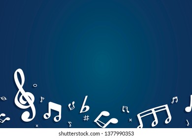 White flowing music notes on blue background vector