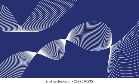 White Flowing Wave Lines on Blue Background Elegant Abstract Dual Curve Design