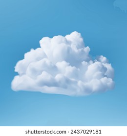 White fluffy air cloud blue sky cloudscape natural environment atmosphere 3d icon realistic vector illustration. Softness overcast weather forecast bubble freedom meteorology climate smoke cumulus