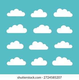 Nuvens de desenho animado branco macio arranjado em linhas um fundo azul escuro clima