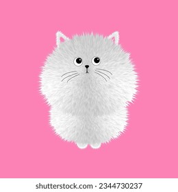 White fluffy cat icon. Fat kitten. Face head body. Kawaii baby pet animal. Cute cartoon character. Happy Valentines day. Greeting card. Flat design. Pink background. Vector illustration