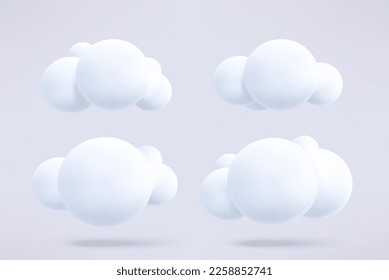 White fluffy cloud cartoon 3d style vector clipart isolated on white background