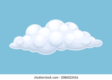 White fluffy cloud on blue sky. Storage solution, database, networking, meteorology element cartoon vector illustration