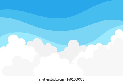 White Fluffy Cloud On Top Blue Sky Outdoor Landscape Vector Background