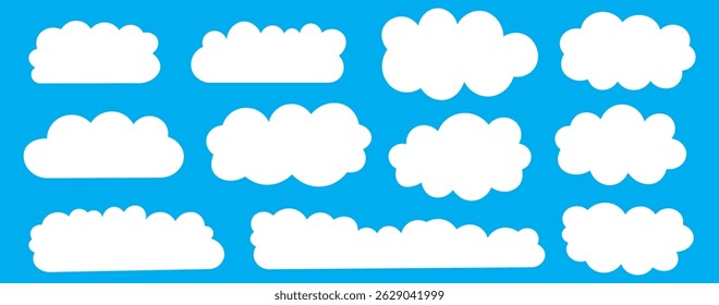 White fluffy cloud silhouette.  Minimalist clouds set. Abstract vector white cloud silhouette collection in cute flat cartoon style for web background. white cloud collection. Cloud icon vector set.