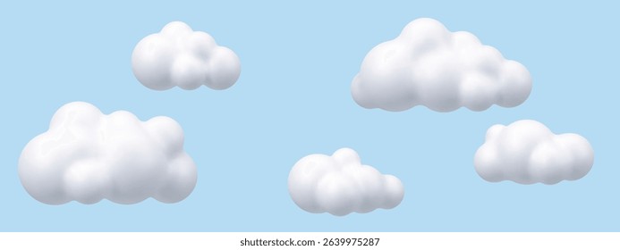 White fluffy cloud vector icon. Cartoon render 3d smooth cloud. Sky banner with soft volumetric fluffy cloud. Simple weather and climate symbol.