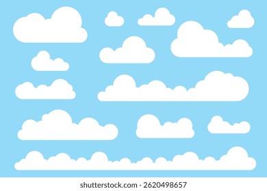 Nuvens brancas macias contra o céu azul, nuvens vapor definido. Ilustração do vetor de estoque