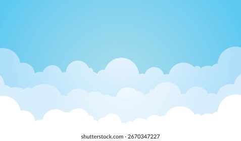 White fluffy gradient cloud illustration background over blue sky