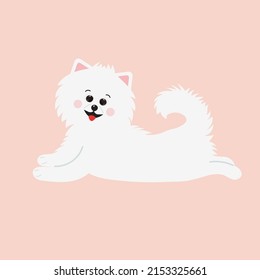 White fluffy spitz dog. Cute cartoon character. Vector illustration.