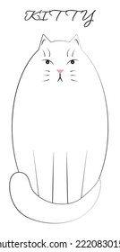 A white fluffy well-fed cat. Vector image on a cup, on a T-shirt.