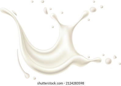 White fluid splash. Realistic creamy milk droplet