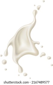 White fluid splash. Realistic falling liquid drops