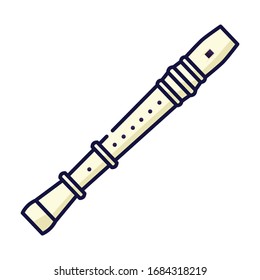 White flute filled-outline icon and clip art. Music instrument. Basic flute illustration