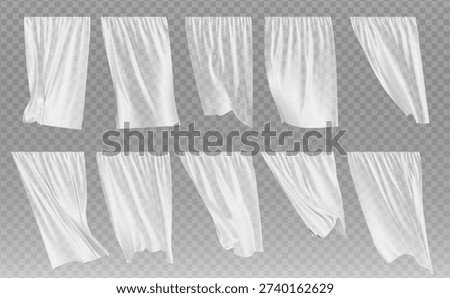 White fluttering curtain. Vector realistic illustration isolated on transparent background.