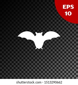 White Flying bat icon isolated on transparent dark background.  Vector Illustration