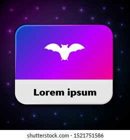 White Flying bat icon isolated on black background. Rectangle color button. Vector Illustration