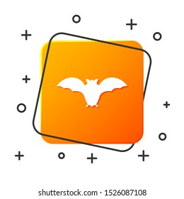 White Flying bat icon isolated on white background. Orange square button. Vector Illustration