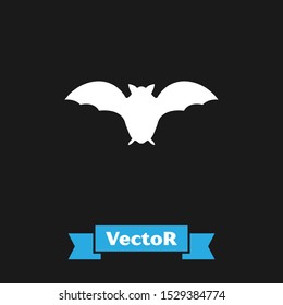 White Flying bat icon isolated on black background.  Vector Illustration