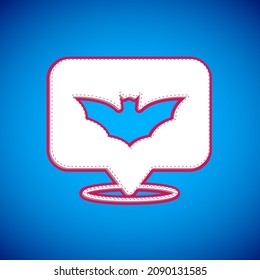 White Flying bat icon isolated on blue background. Happy Halloween party.  Vector