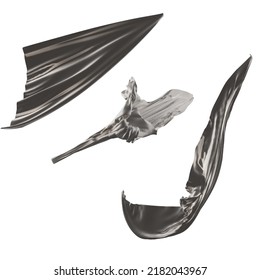 White flying fabric, soft flowing satin material. Abstract decorative textiles or curtains highlighted on a white background. multiple angles. Realistic 3d vector illustration