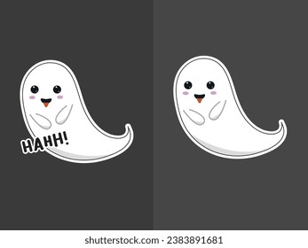 A white flying ghost illustration design with a cute facial expression, great for use as sticker assets, emojis, Halloween characters, mascots, etc.
