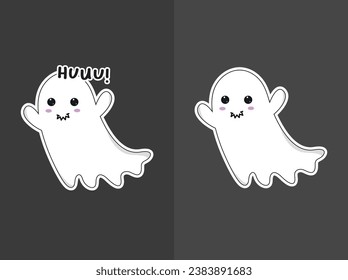 A white flying ghost illustration design with a cute facial expression, great for use as sticker assets, emojis, Halloween characters, mascots, etc.