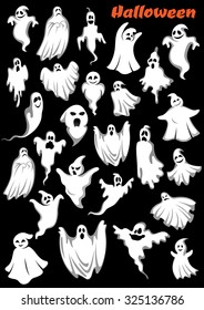 White flying monsters, ghouls and ghosts. Isolated on background. for Halloween holiday theme