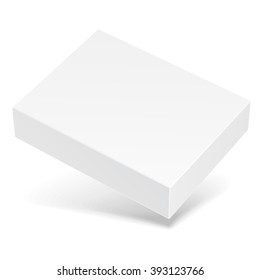 White Flying Product Cardboard Package Box With Shadow. Illustration Isolated On White Background. Mock Up Template Ready For Your Design. Vector EPS10