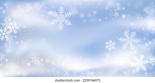 White flying snowflakes backdrop. Wintertime speck crystallic shapes. Snowfall sky white blue composition. Swirling snowflakes new year texture. Snow nature landscape.