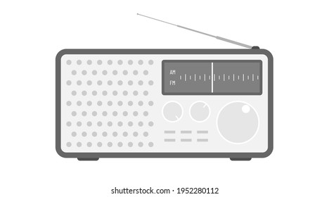 White am fm digital stationary radio receiver with antenna. Simple flat vector illustration. Old vintage broadcast icon