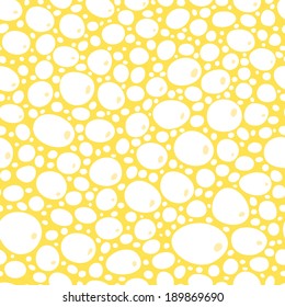 White foam bubbles on yellow seamless pattern, vector
