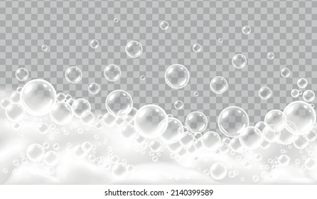 White foam realistic concept grouped and isolated foam bubbles on the surface vector illustration